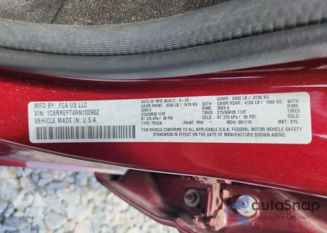 2024 Ram 1500 Big Horn/Lone Star z USA, uszkodzony, nr VIN 1C6RREFT4RN100962